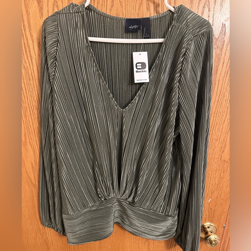 Daytrip Women's Olive Pleated Blouse